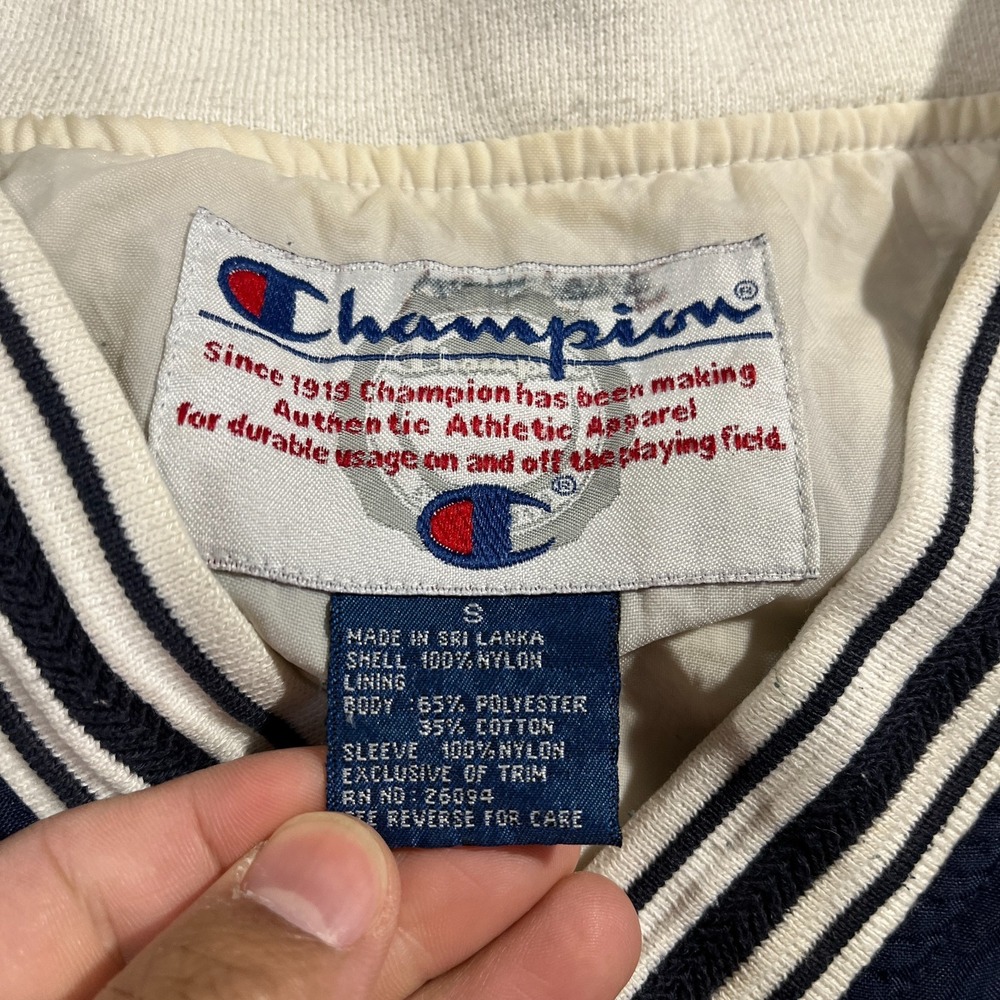 Vintage Champion Windbreaker Men Small 90S Pullover Jacket Embroidered Navy Blue - Picture 3 of 16